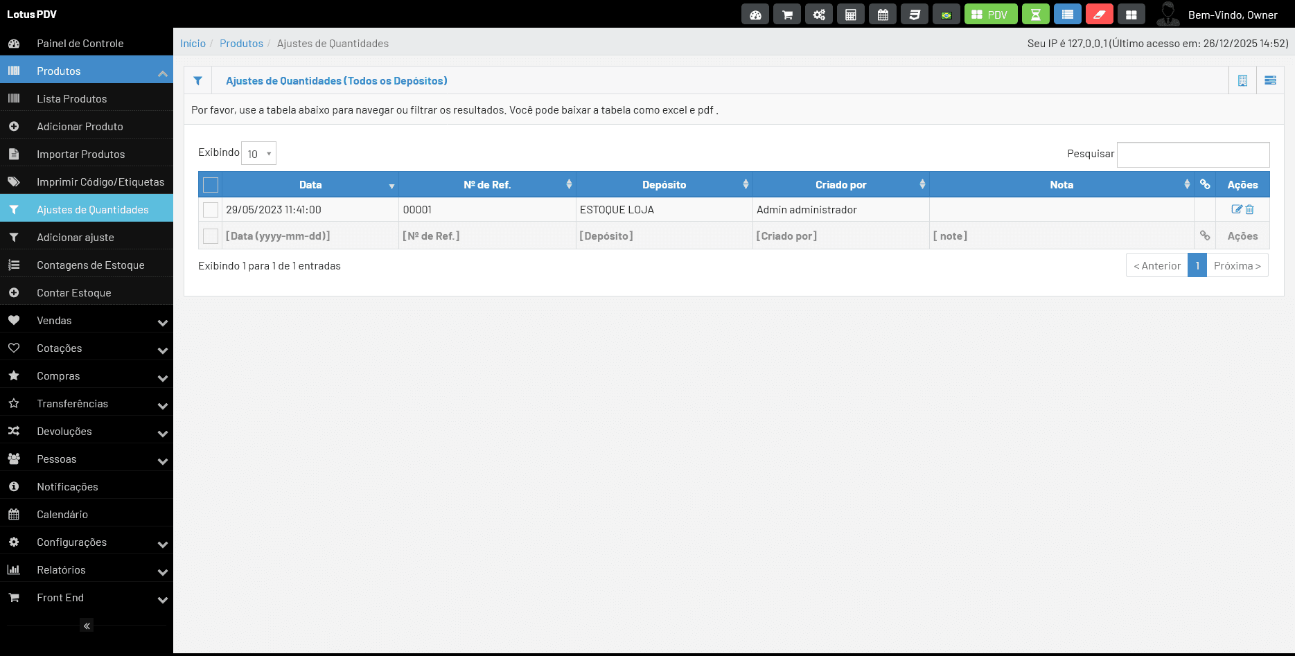 Captura de tela do sistema Lotus PDV